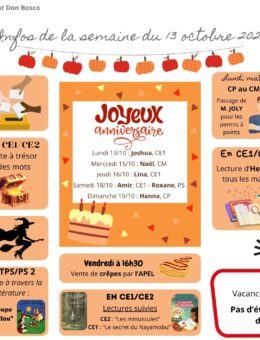 Infos de la semaine du 13 octobre 2025