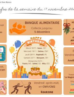 Infos de la semaine du 17 novembre 2025