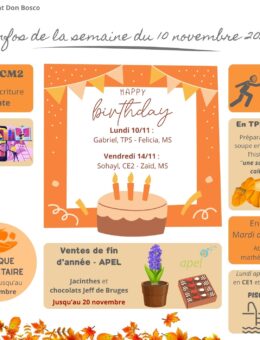 Infos de la semaine du 10 novembre 2025