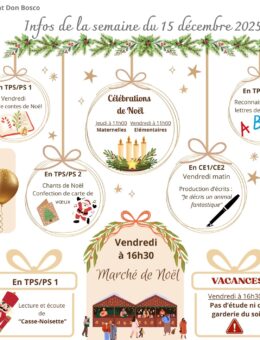 Infos de la semaine du 15 décembre 2025