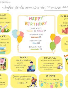 Infos de la semaine du 30 mars 2026