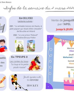 Infos de la semaine du 2 mars 2026