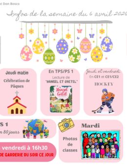 Infos de la semaine du 6 avril 2026