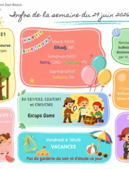 Infos de la semaine du 29 juin 2026